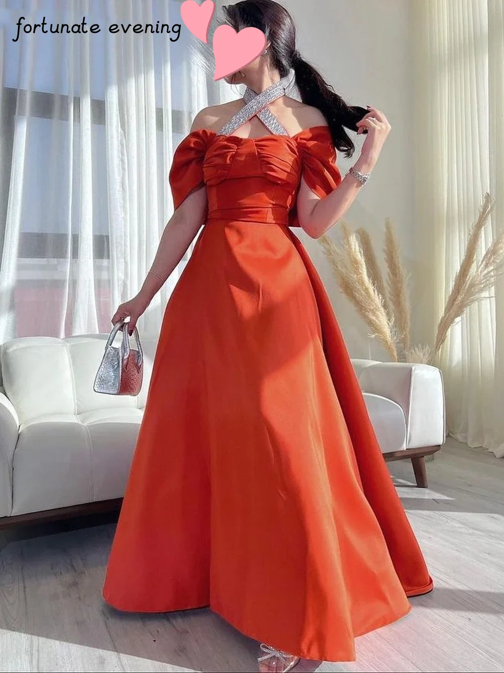 

Fortunate Evening Elegant Vintage Orange Sweet Sexy Beaded Sequined Ruffle Formal Occasion Prom Dress Evening Party Gowns