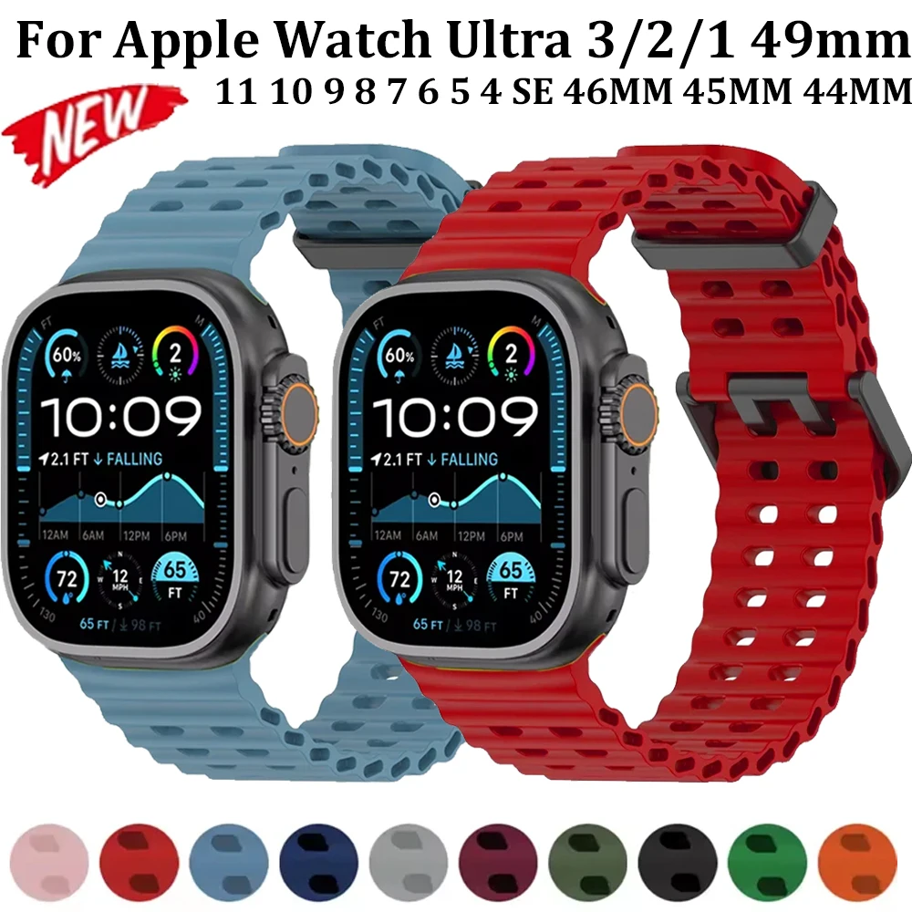 Ocean Strap für Apple Watch Ultra 3/2/1 49 mm 11 10 46 mm Metallschnalle Atmungsaktives Armband iWatch 9 8 7 6 5 SE 45 mm 44 mm Armband
