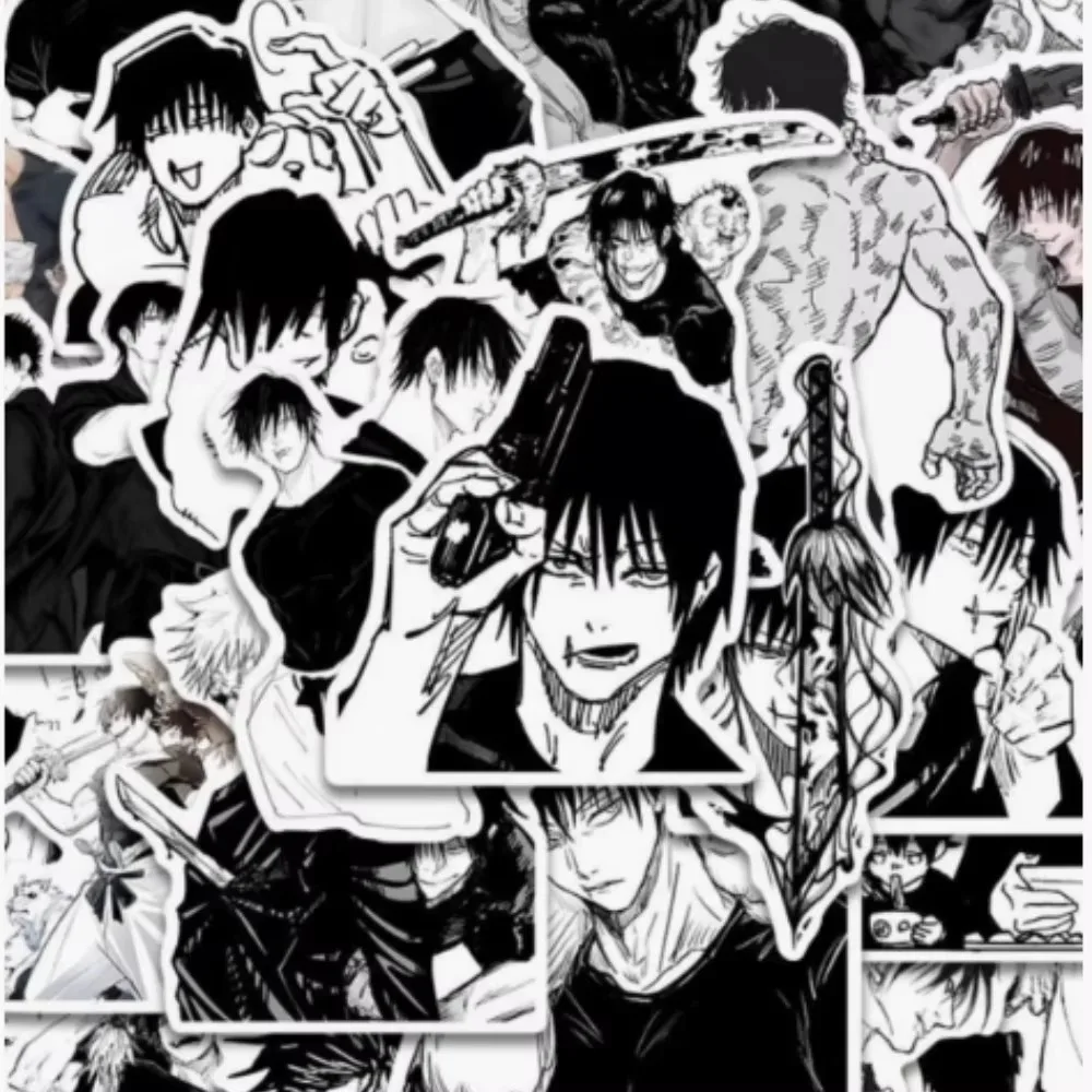 49 pçs arte preto e branco j-ujutsu kaisen adesivos legal fushiguro toji adesivo decoração carro portátil telefone presente