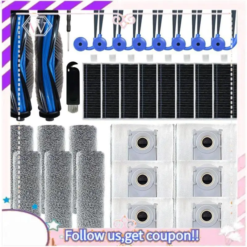 

A50F-Robot Vacuum Accessories 32PCS For Ecovacs Deebot X9 Pro Omni/X9 PRO–Main Brush, Side Brush, Dust Bag, Roller, Rag, Filter