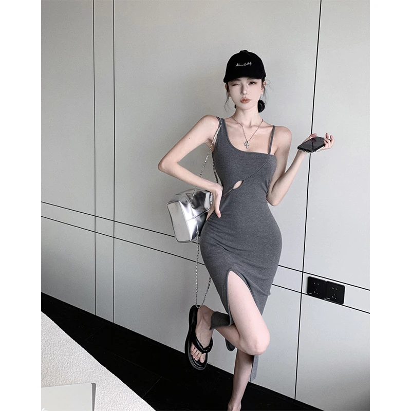 

Платье Y2k женское с вырезами, пикантная уличная одежда, элегантный модный однотонный Повседневный Сарафан в Корейском стиле, с Боковым Разрезом, в стиле Ins, лето