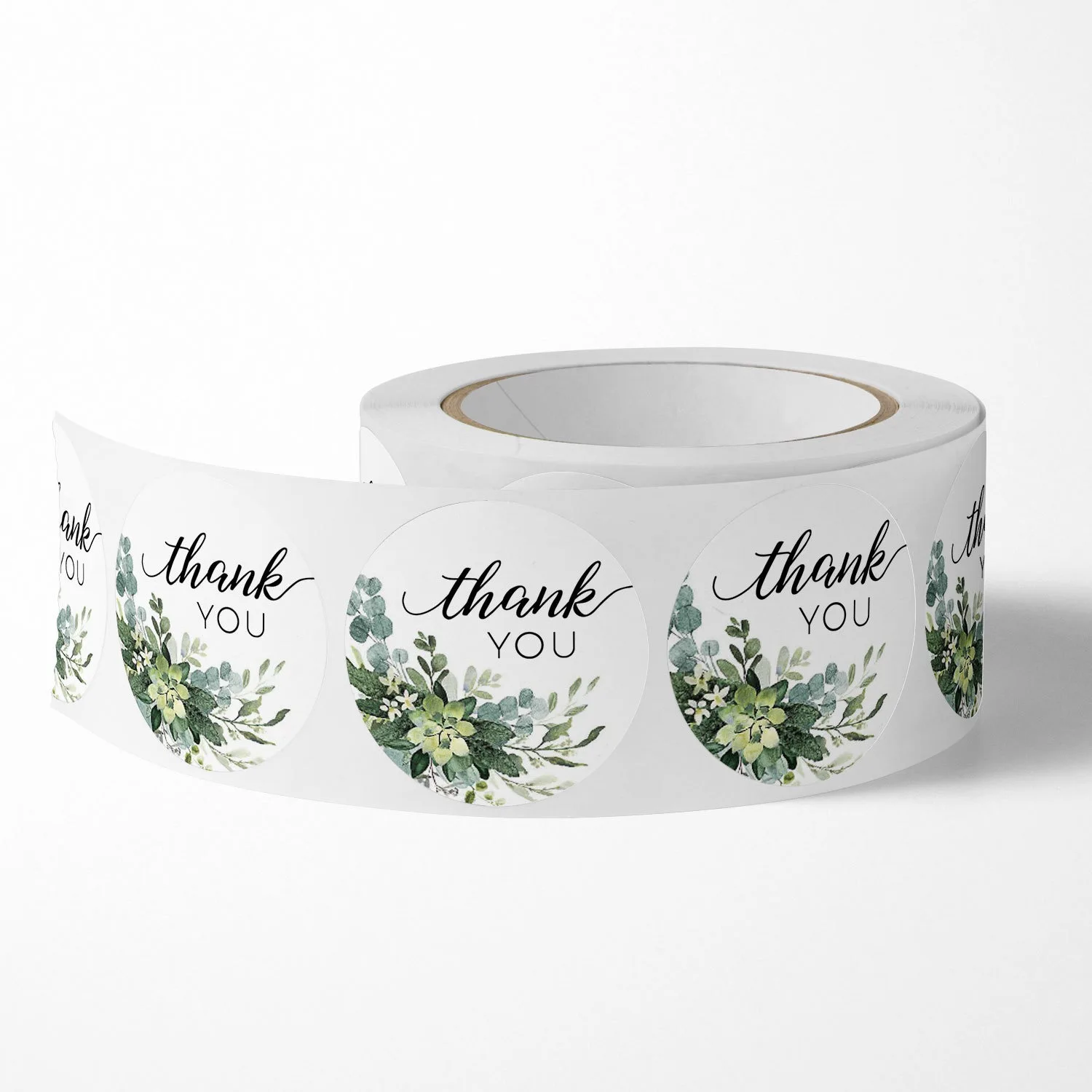 500 PCs/roll 1 inch Green Floral Thank You Stickers for Gift Wrap, Envelope Closure, Small Business Office Supplies, Diy Decor image 2