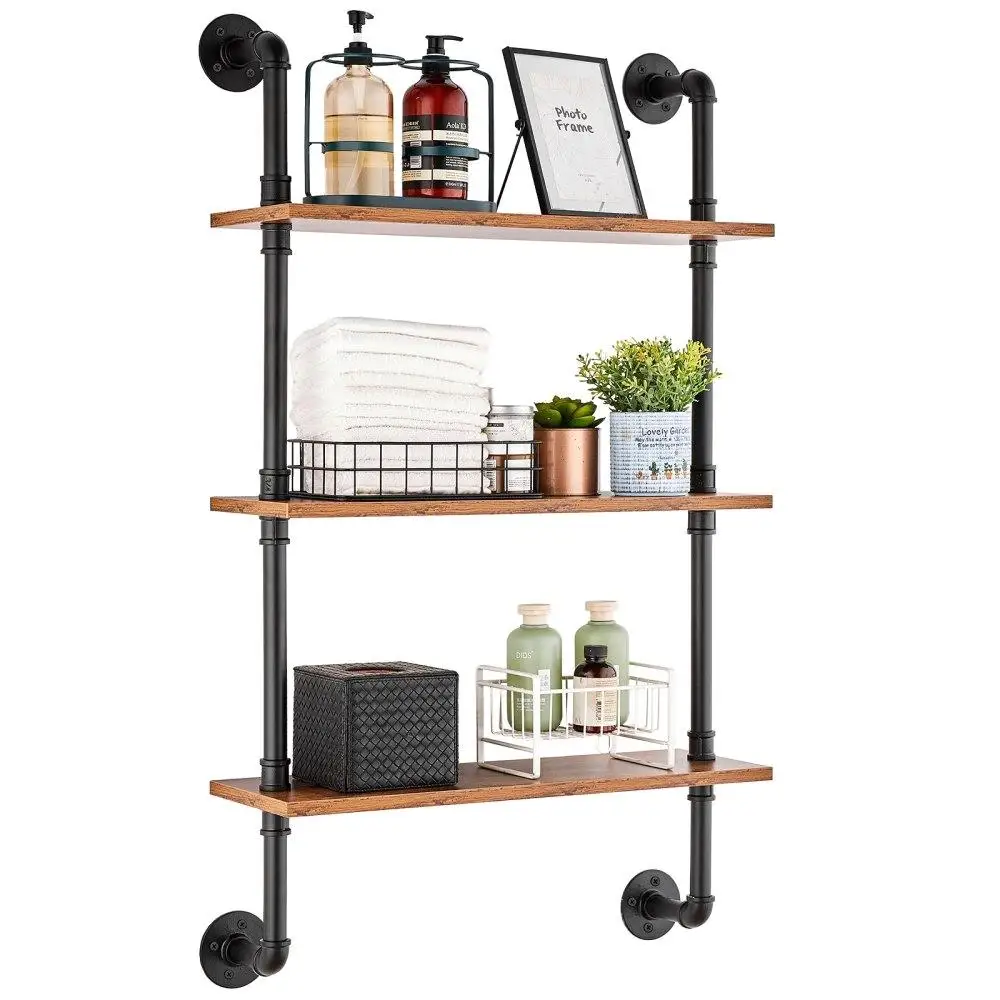 

Industrial 3 Tier Pipe Shelf 24x7.87in Wall Mounted Storage Rack for kitchen Bedroom Rustic Home Decor