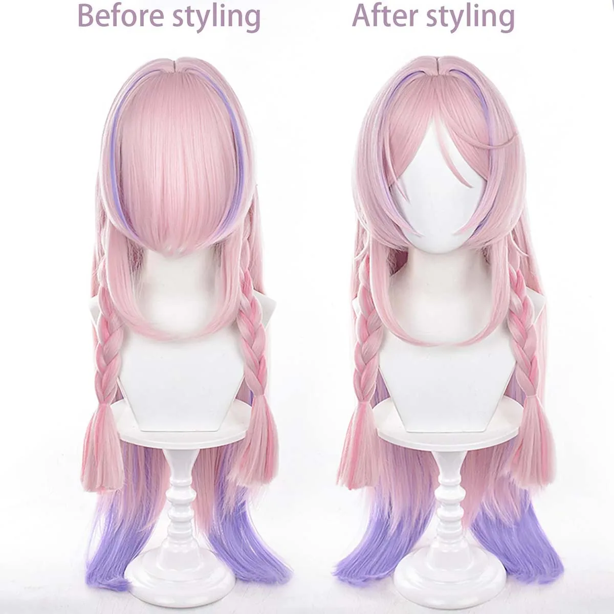 Women Genshin Impact Citlali Cosplay Pink Gradient Purple Braid Wig