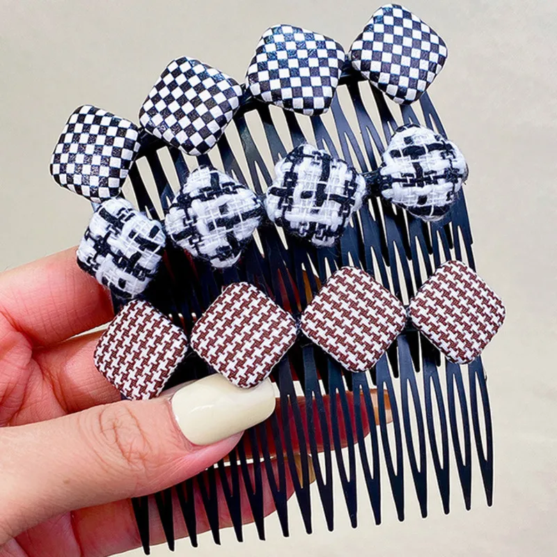 Korean Geometric Chessboard Bow Hair Comb Fashion Hair Styling Hair Clips For Women Girl Hairaccessories Simple Bangs Clips Gift