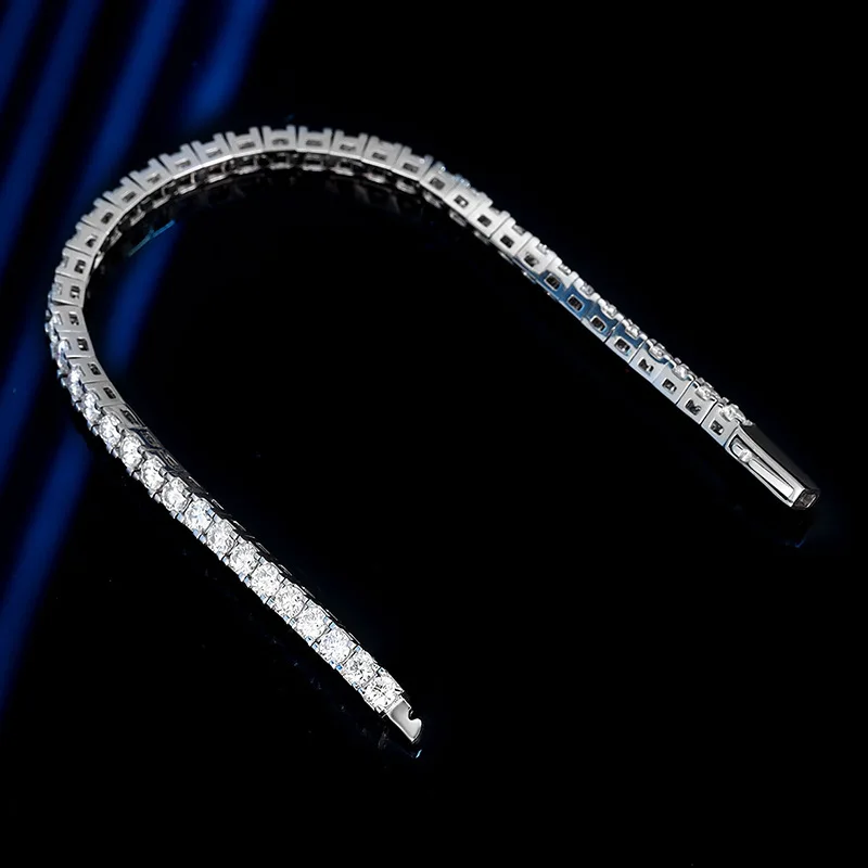 Luxury Solid Platinum PT950 Women's Spring Buckle Design 3mm 4mm Moissanite Bracelet Tennis Bracelet