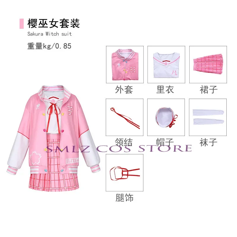 Anime Vtuber Hololive Cosplay Traje para Mulheres, Roupa Lolita, Rosa JK Wig Set, Vestido de Festa Halloween, Sakura Miko Dress