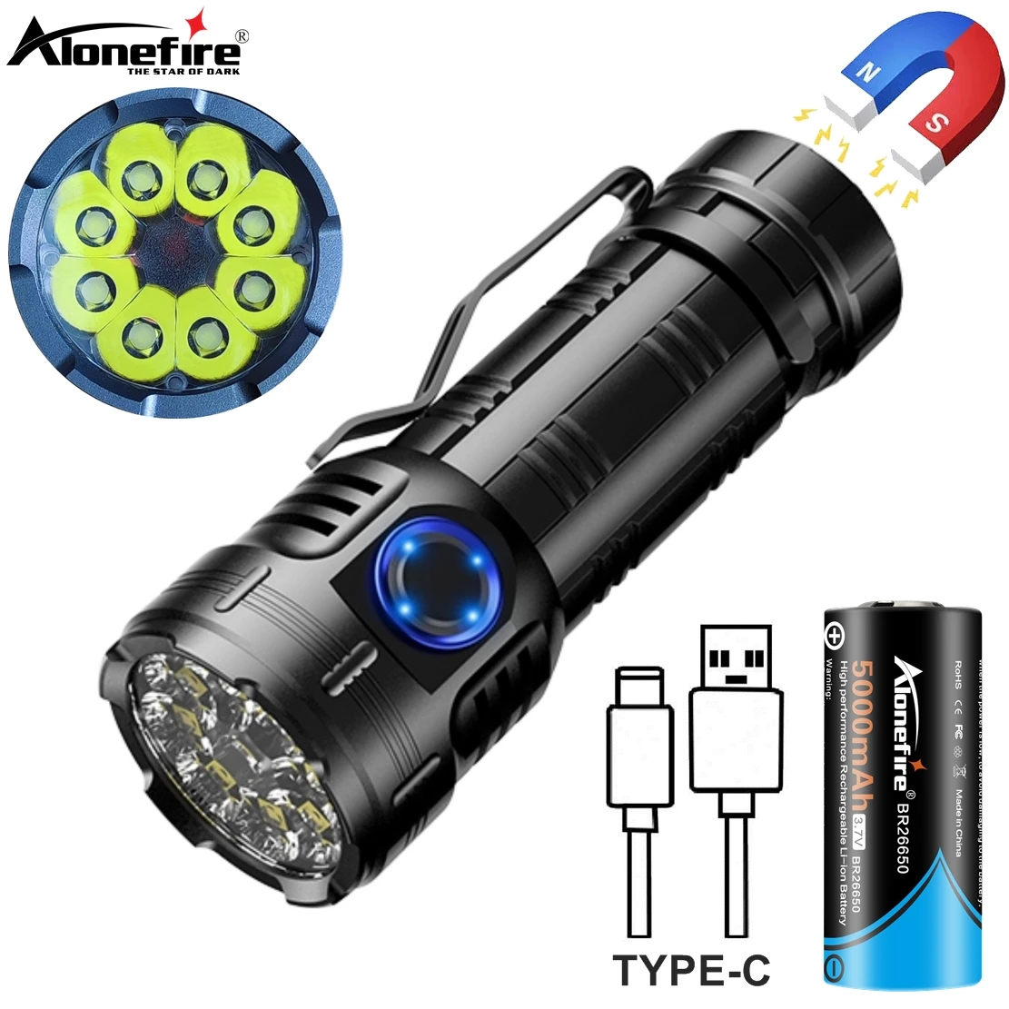 Linterna táctica LED recargable USB de alta potencia roja 6500K - imagen 2