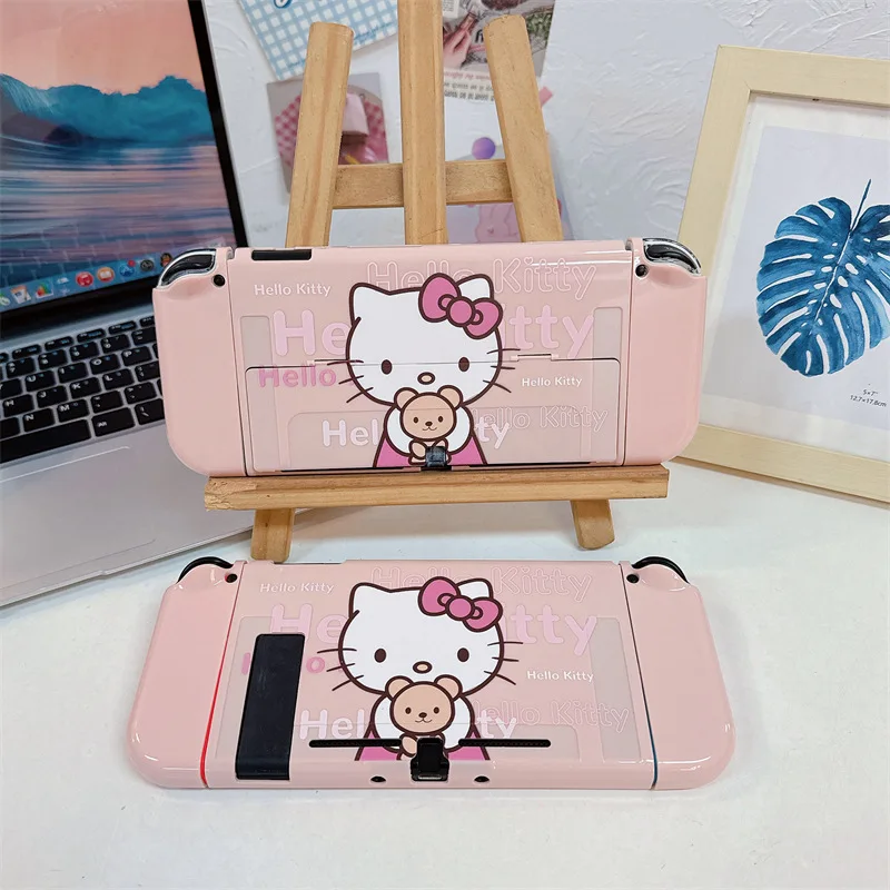 Cute Bear Hello Kitty Hard PC Protective Cover Suitable for Nintendo Switch NS/Oled Controller Protective Back Cover