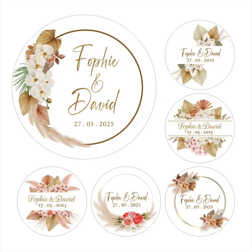 Wedding Sticker Thank You Stickers Custom Label Wedding Sticker Pampas Grass Baptism Birthday Name stickers Personalize Stickers