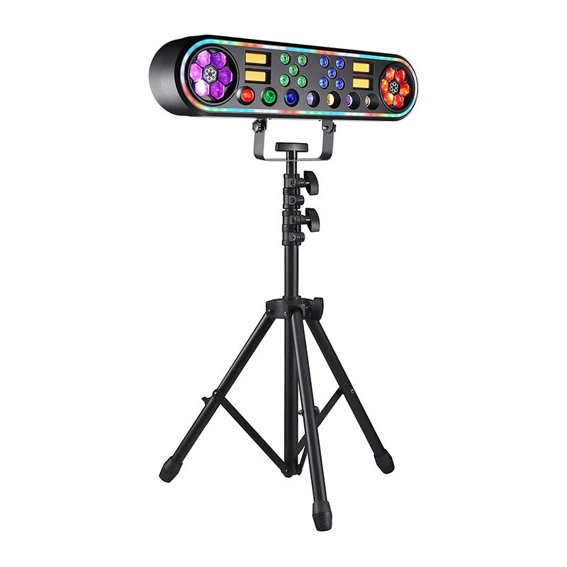 150W Multi-effect LED Rack Light Bee Eye Beam Wash Golden Strobe Light DMX Stage DJ Light with Foldable Tripod Stand Carry Bag