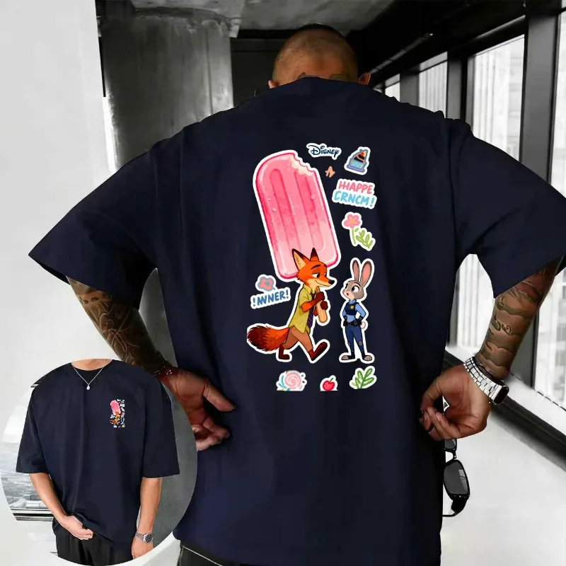 

2025-26 летняя футболка Disney Zootopia с рисунком хип-хопа из 100% хлопка с принтом, новая модная спортивная мужская футболка с анимацией
