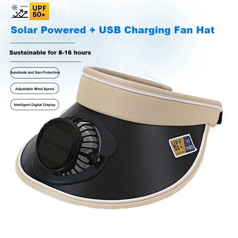 

Summer Solar Powered Fan Hat Large Brim Empty Top Sunscreen Cap USB Fan Hat for Woman Man Leisure Outdoor Sports Cycling Sun Hat