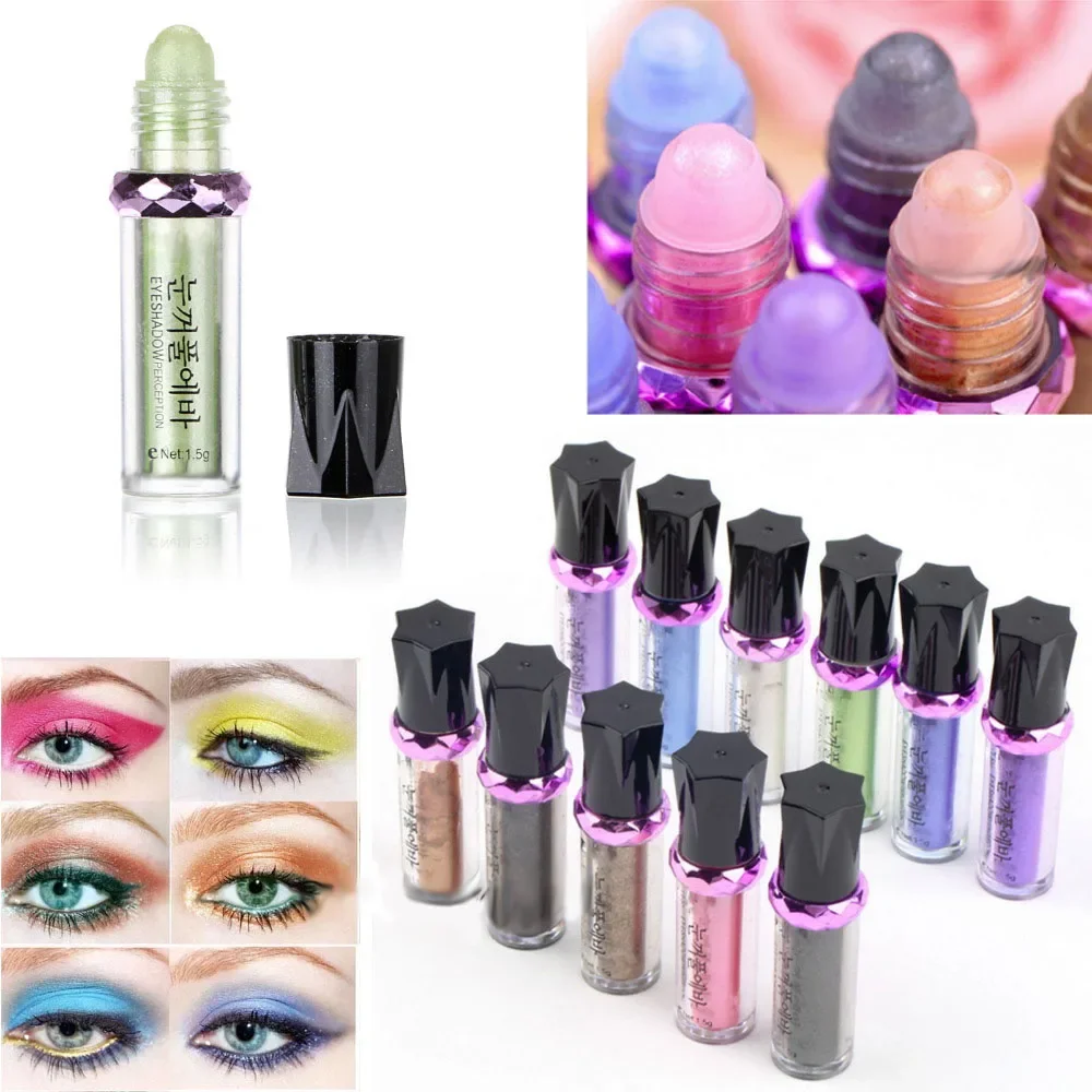 Single Color Glitter Eyeshadow Roller Shimmer Eyeshadow Pigment Stick Green Eyeshadow Primer Palette Neon Eyeshadows Make Up