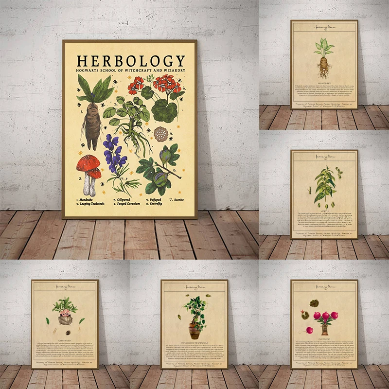 Herbology Plants Canvas Prints Magical Movie Poster Art Illustration Painting Mandrake Wall Pictures Kids Room Decoration