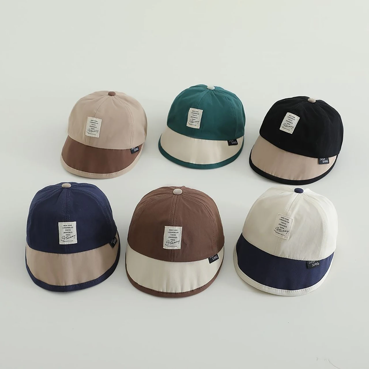 

Large Brim Duck Tongue Cap Children Outdoor Sunshade Visors 6-24Month Baby Color-blocked Peaked Hat Drawstring Kids Sun Hats