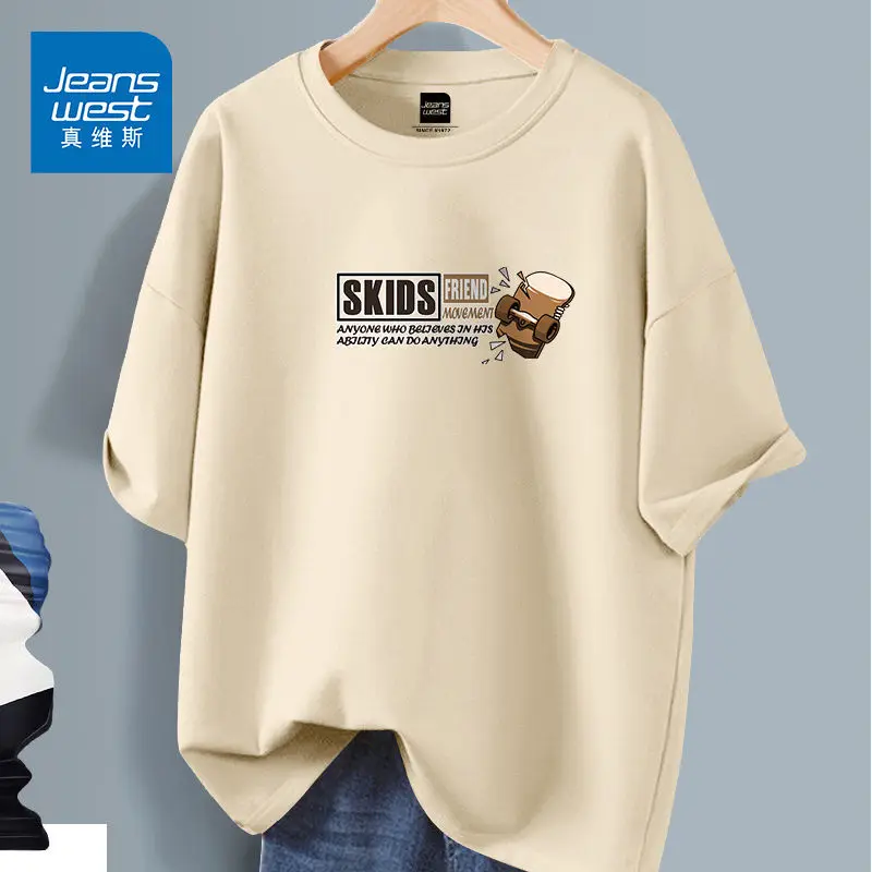 

Lady Letter Cartoon Printed T-shirt Summer Crew Neck Pure Cotton Short Sleeve Basics Pullover Women Loose Casual Top Tees