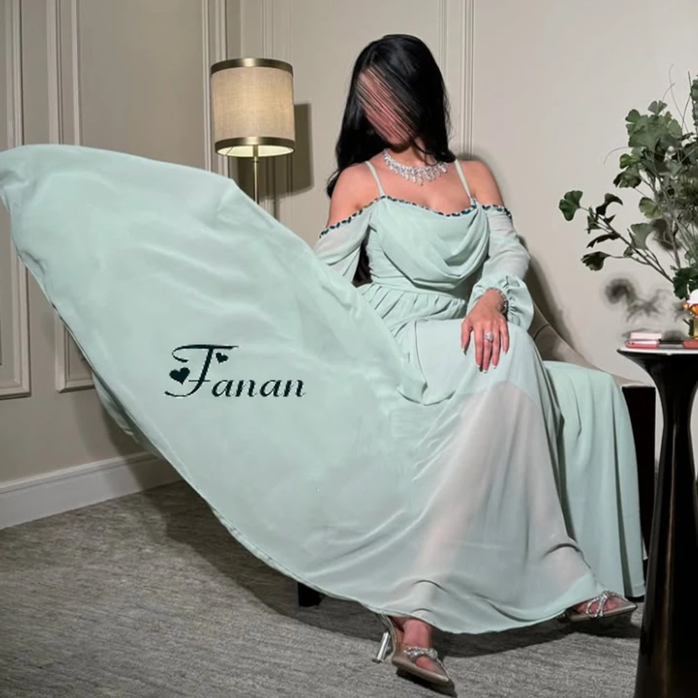 Personalizado bebê azul barco pescoço chiffon vestido de noite meia fora do ombro mangas cristal vestido de festa a linha até o chão vestido de baile