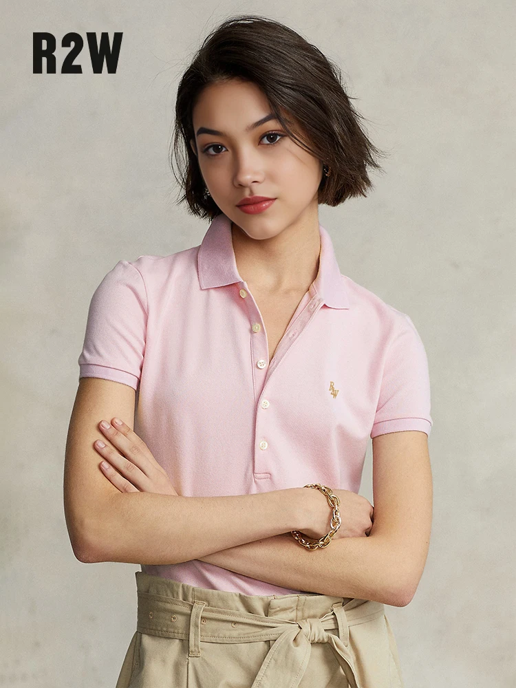 R2W Slim Fit Cotton  Shirt  Five Button Professional Shoulder T-Shirt Women's Collar Sporty Casual Top