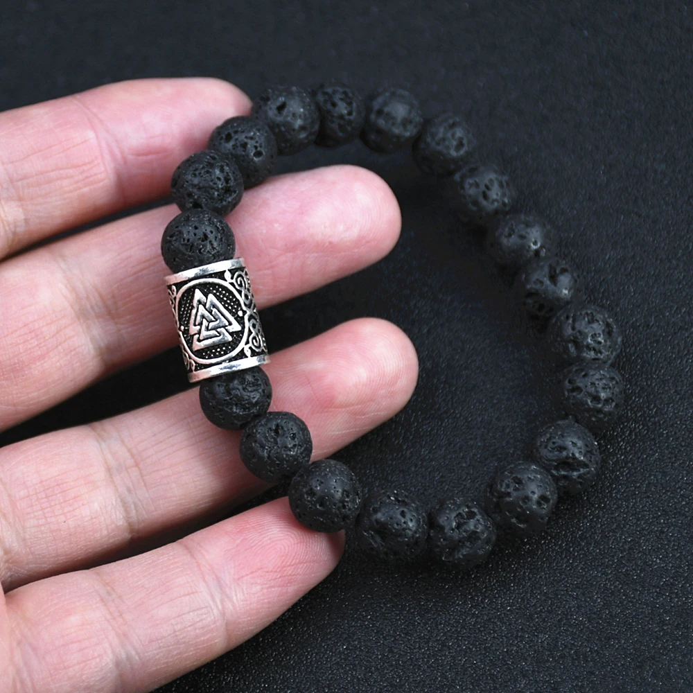 Viking Rune Bracelet for Men Women Jewelry Lava Stone Runes Beads Vikings Rune Bangles Bracelets