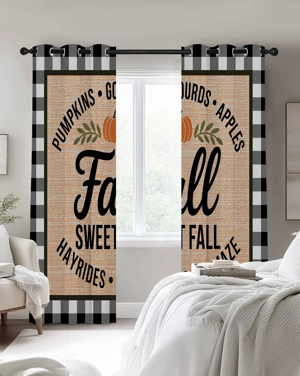 

Modern Window Curtains for Living Room Fall Sweet Fall Checkered Curtains for Child Bedroom Kitchen Decor Blinds Drapes