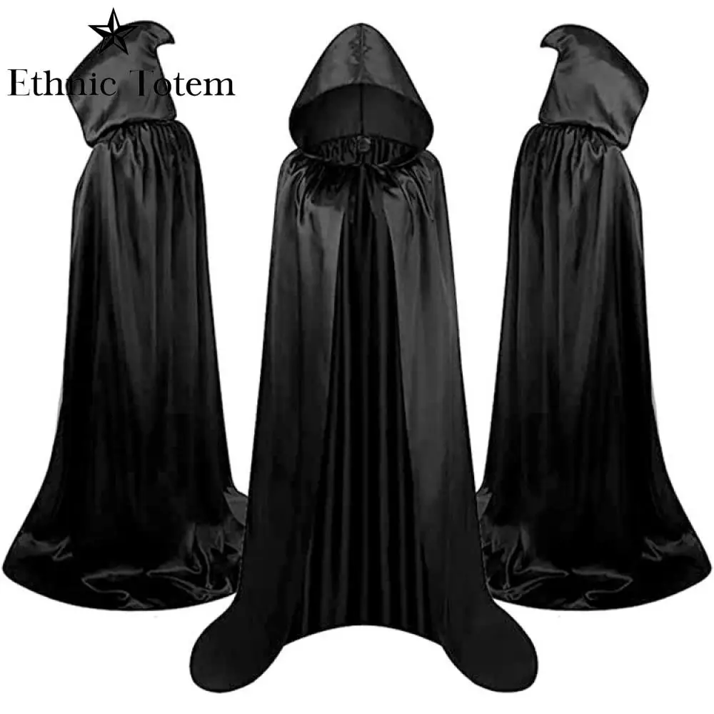 Medieval Hooded Cloak for Children and Adults, Hooded Cape, Black Reaper Coat, Witch, Vampire, Cosplay Costume, Standing Collar