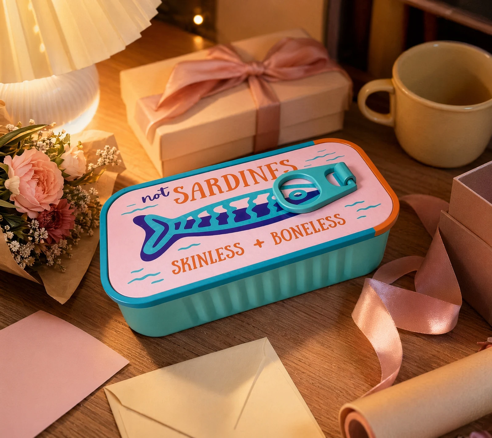 Sardine Tin Jewelry Storage Box with 2 Fish Bones Prevent Tangling Travel Earring Necklace Earbuds Pill Coin Organizer Case