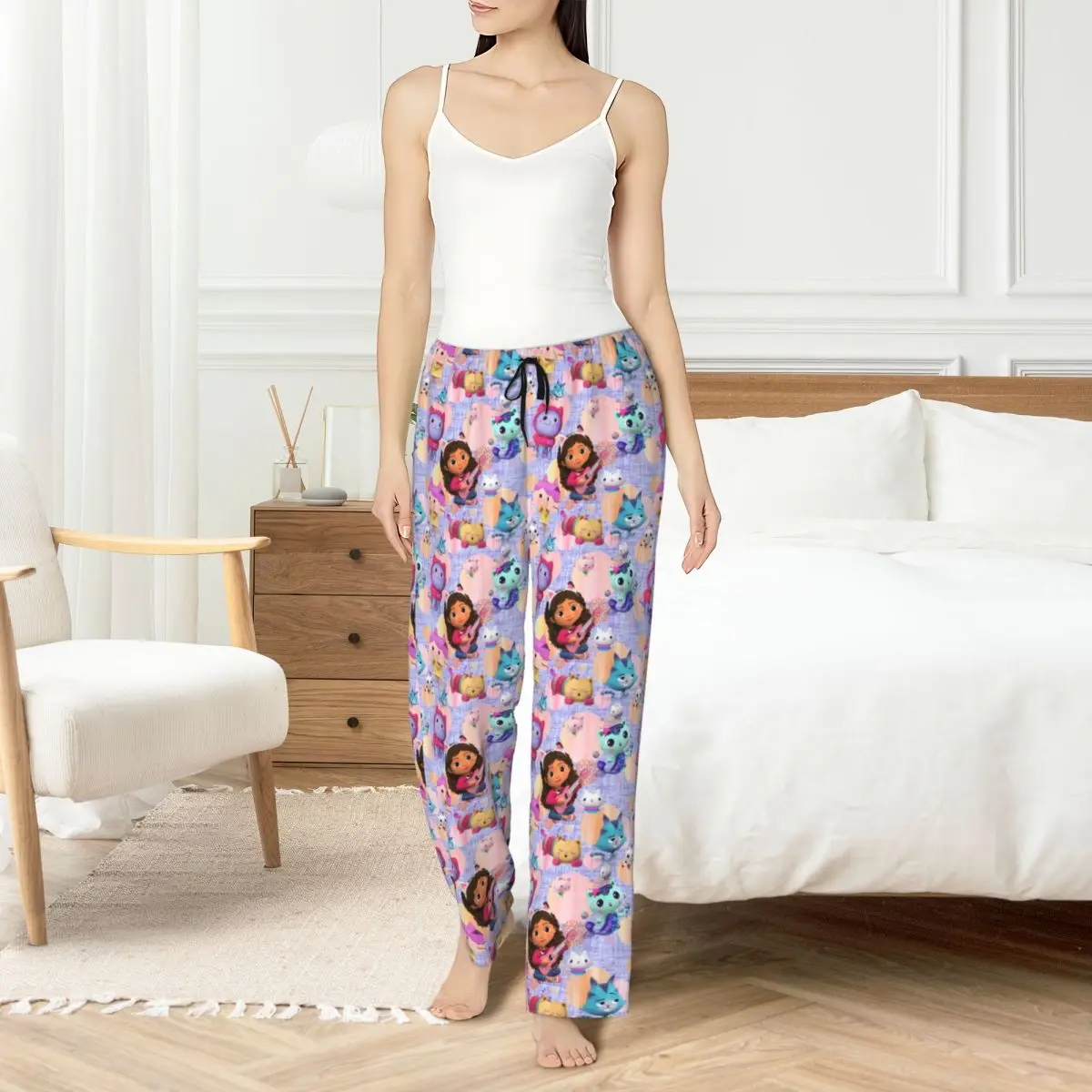 

Custom Gabby And Friends Pattern Pajama Pants Women's Lounge Sleep Stretch Sleepwear Bottoms with Pockets