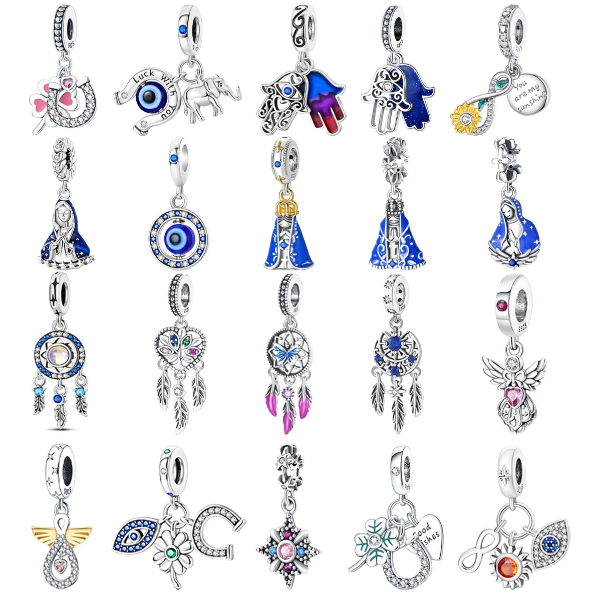 

Original 925 Charms Sterling Silver Our Lady Blue Devil Demon Eyes Pendant for Pandora DIY Bracelet Women's Jewelry Gift