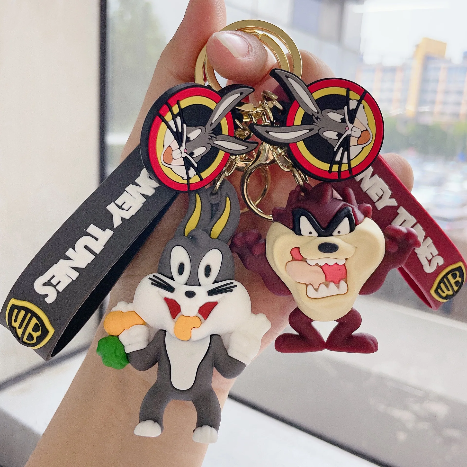 Cartoon Bugs Bunny Doll Keychain Cute Tweety Bird Daffy Duck Porky Pig Key Rings Pendant Accessories for Kids Birthday Gifts