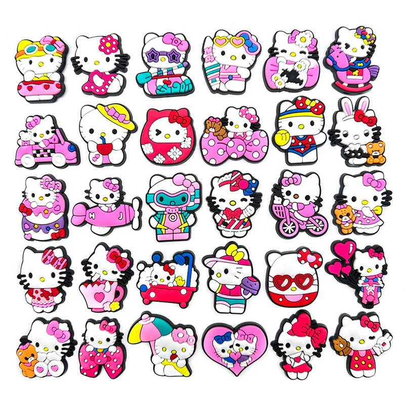 

Hellokitty 30pcs cute Sanrio shoe Charms cartoon cat clogs Accessories for Sandals pins Decorate girls kids Birthday Gifts