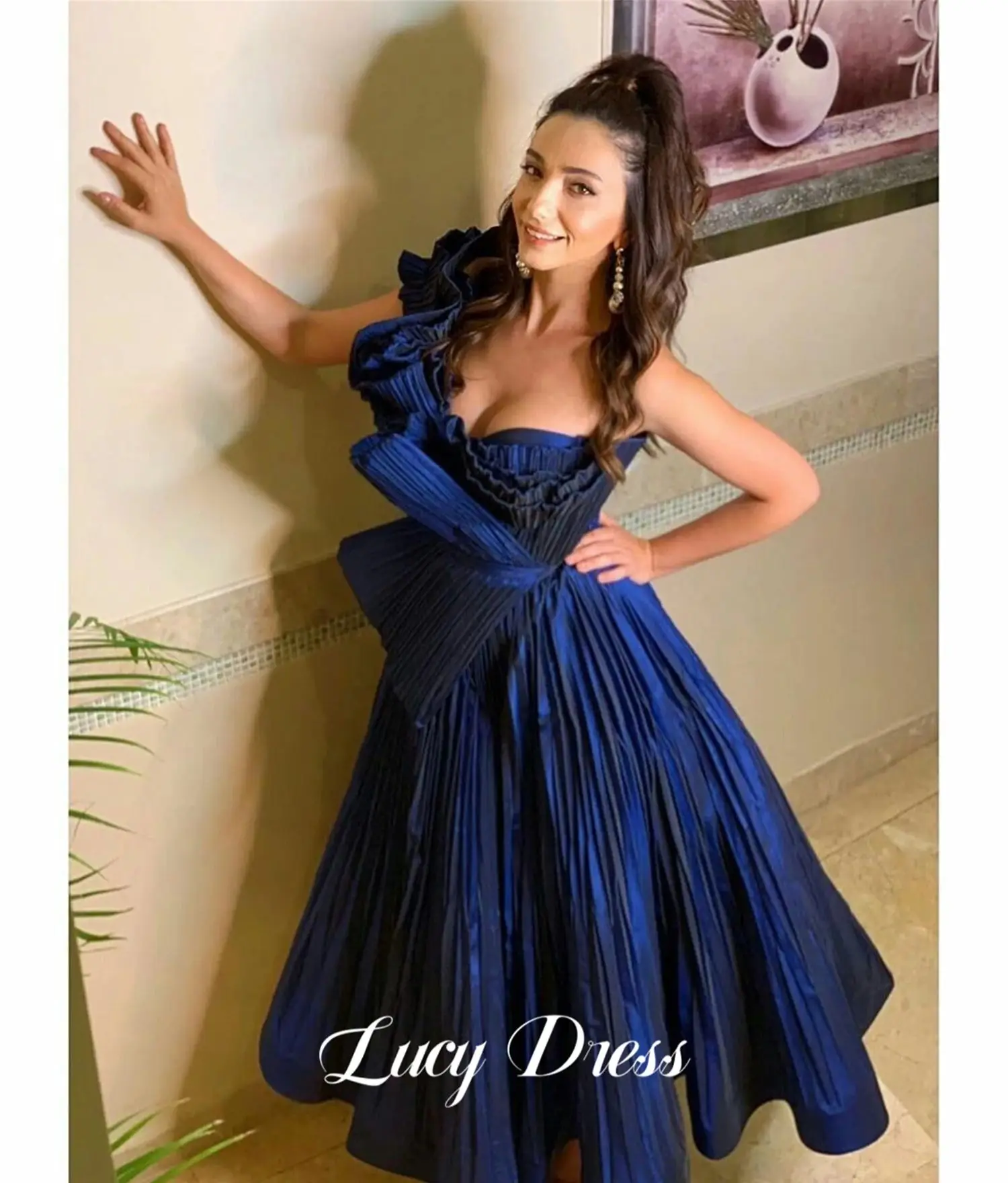 

Cocktail Dress Blue Ball Gown Folds Line A Formal Elegant Party Women Customized Evening Dresses Ladies Luxury Female 2024 New