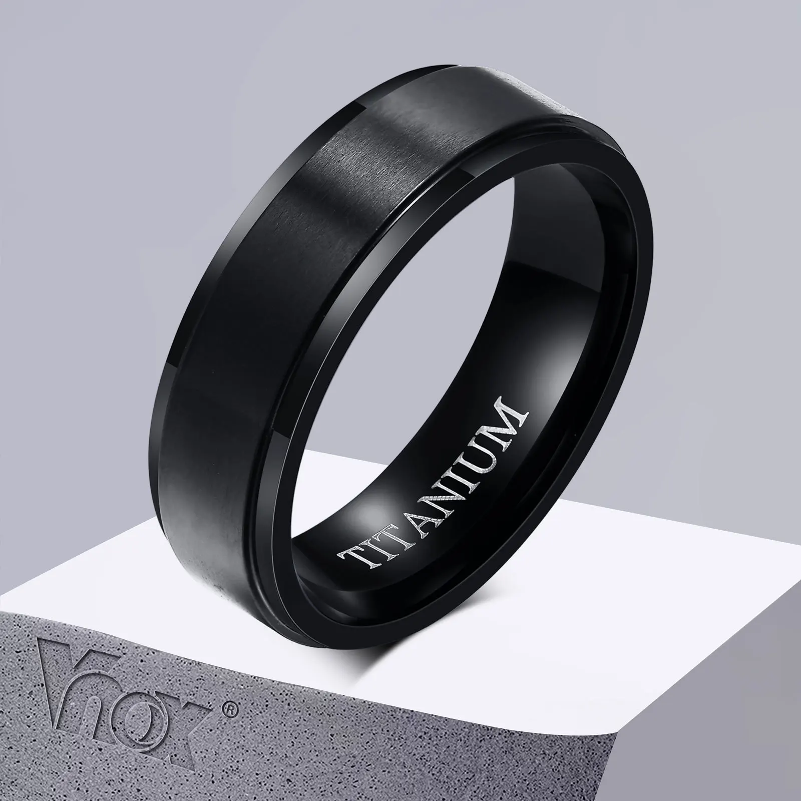 Vnox Classic Wedding Band Rings for Men Jewelry, 6MM Wide Black Titanium Metal Finger Ring, Anniversary Gift, US Size