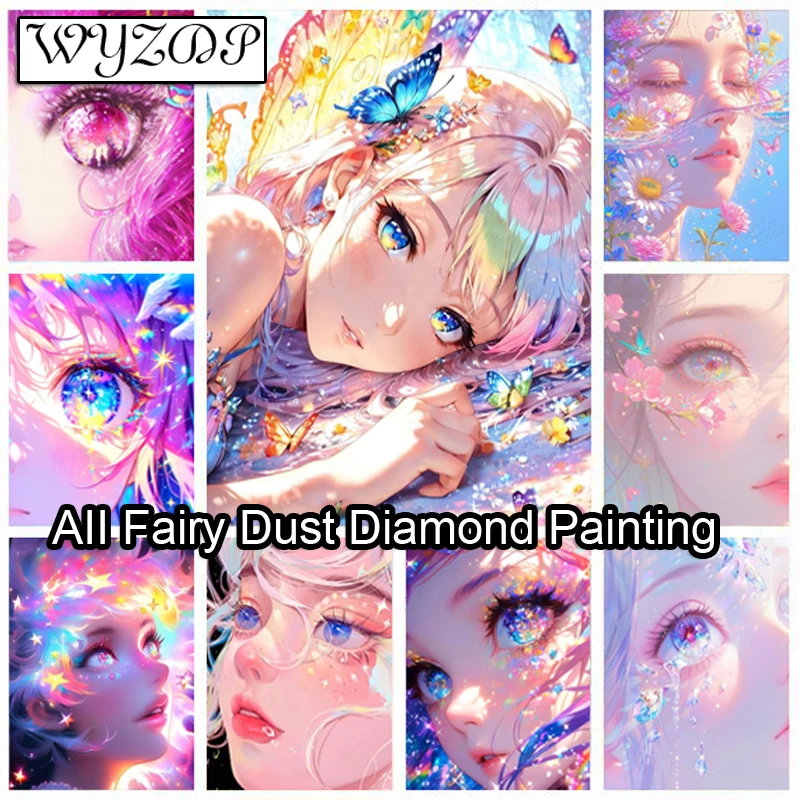 

WYZDP 100% Fairy Dust Diamond Painting Beautiful Eyes Square Diamond embroidery Wall Art Stitch Diamond Art Full Crystal Decor