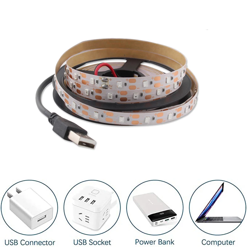 RGB LED Strip Light USD Flexible 2835 0.5M- 5M Decoration Lighting Rope Ribbon DC5V LED Strip Lamp Party Bedroom TV Backlight