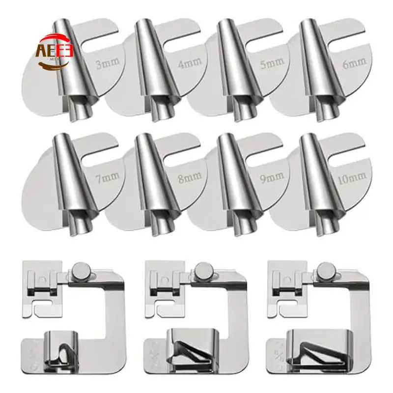 

AEE3-11 шт., швейная рулонная лапка, вращающаяся лапка, инструмент для подшивания швейной машины, с 3 4 5 6 7 8 9 10 13 19 25 мм