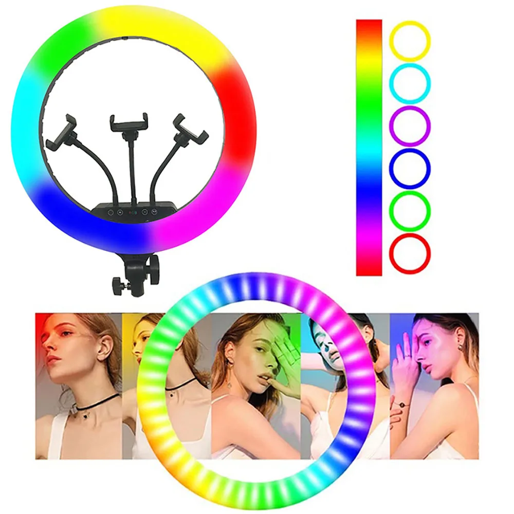 Luce ad anello RGB da 18 pollici con supporto per treppiede (2700-7000K) per fotocamera del telefono iPad Selfie Live Stream YouTube TikTok Video Shooting Bes