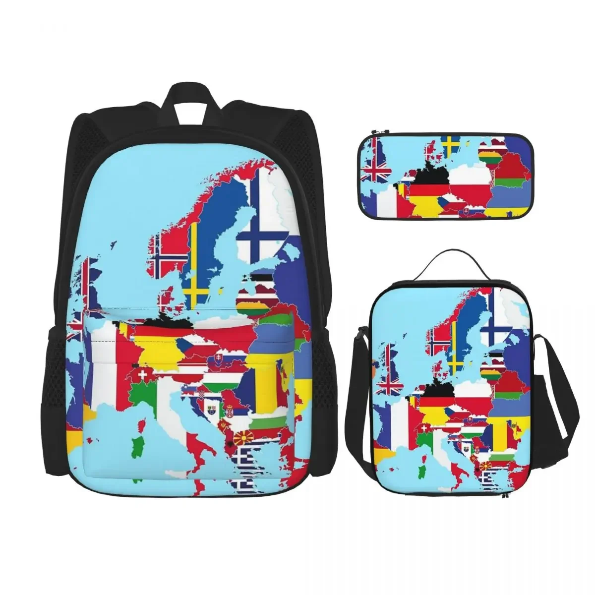 

Europe Map Flags Backpacks Boys Girls Bookbag Students School Bags Cartoon Kids Rucksack Lunch Bag Pen Bag Three-Piece Set