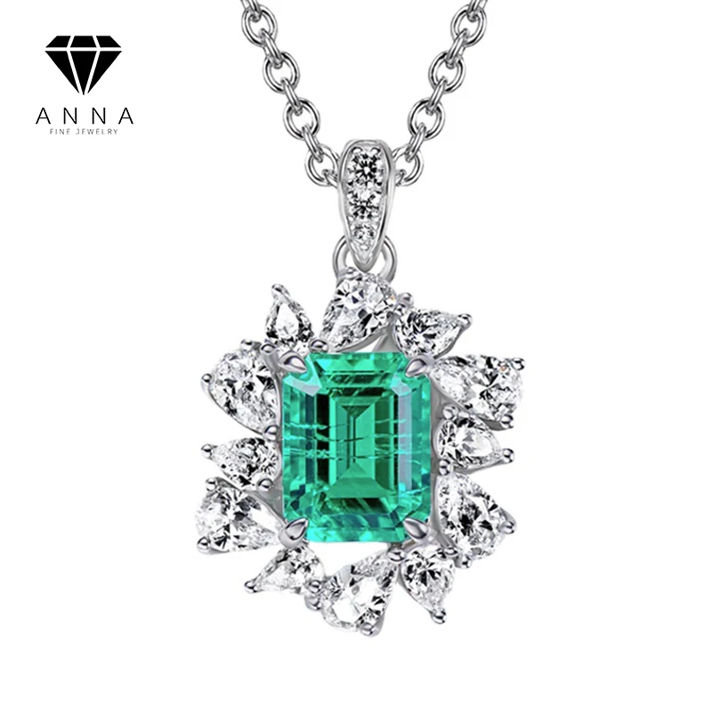 

2023 Solid 925 Sterling Silver 8ct Vintage Emerald Gemstone Necklace Wedding Anniversary Fine Jewelry Pendant Necklaces Gifts