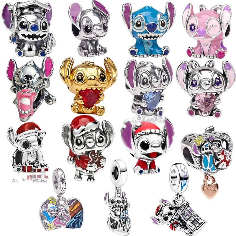 จี้ลูกปัดลายสติทช์จากดิสนีย์แบบใหม่ เหมาะสำหรับสร้อยข้อมือเงินแบบงู สร้อยคอ ลูกปัดสำหรับทำเครื่องประดับ DIY ของขวัญสำหรับผู้หญิง