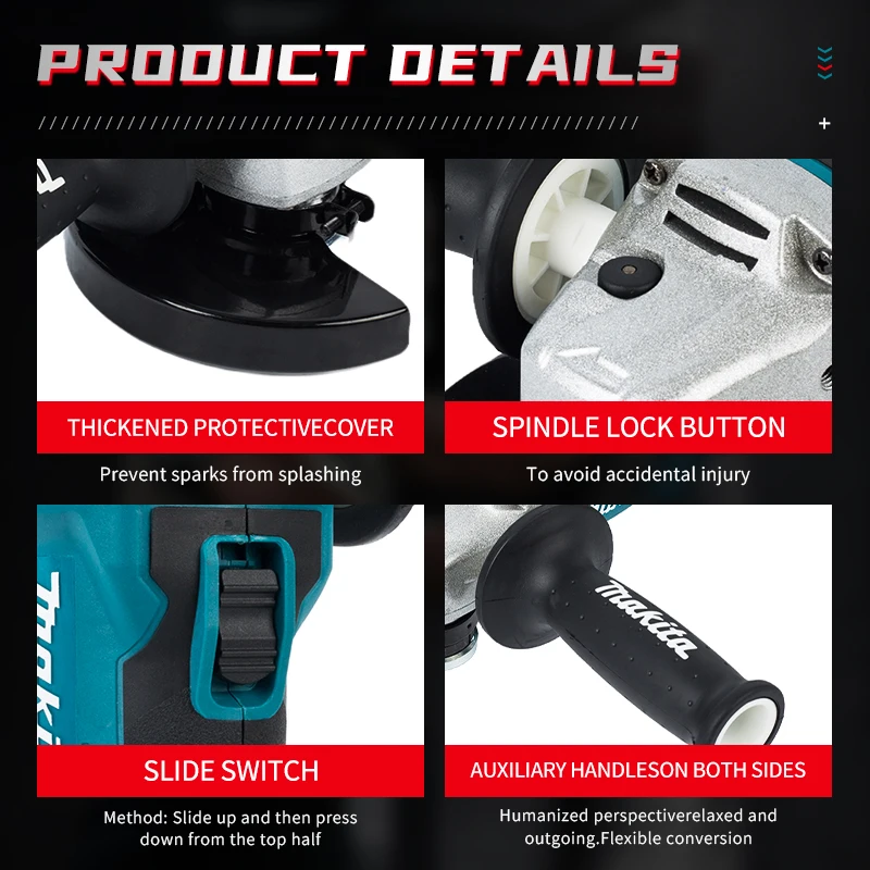 2025 Makita 18V DGA404 Brushless Lithium Electric Angle Grinder Rechargeable Cutting Machine High Power Polishing Machine