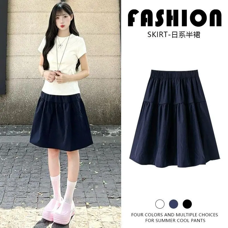 2026 Summer Women Navy Blue A-Line Mini Skirt Japanese Preppy School Uniform Style High Waist Petite Casual Short Half Skirt