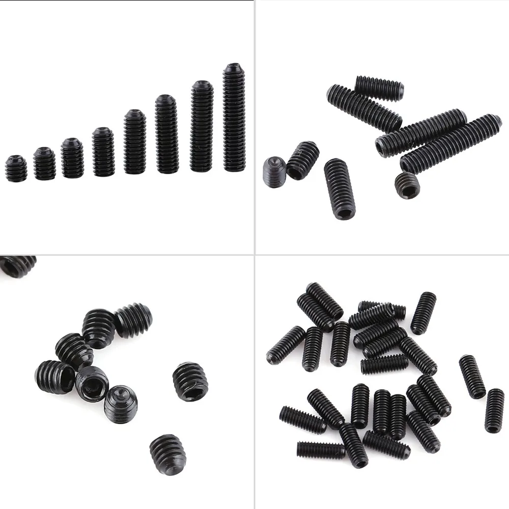 200pcs Durable M3 Metric Grub Set Screw Carbon Steel Black Finish Hex Socket Screw Socket Cup Point Screw Light Fixture