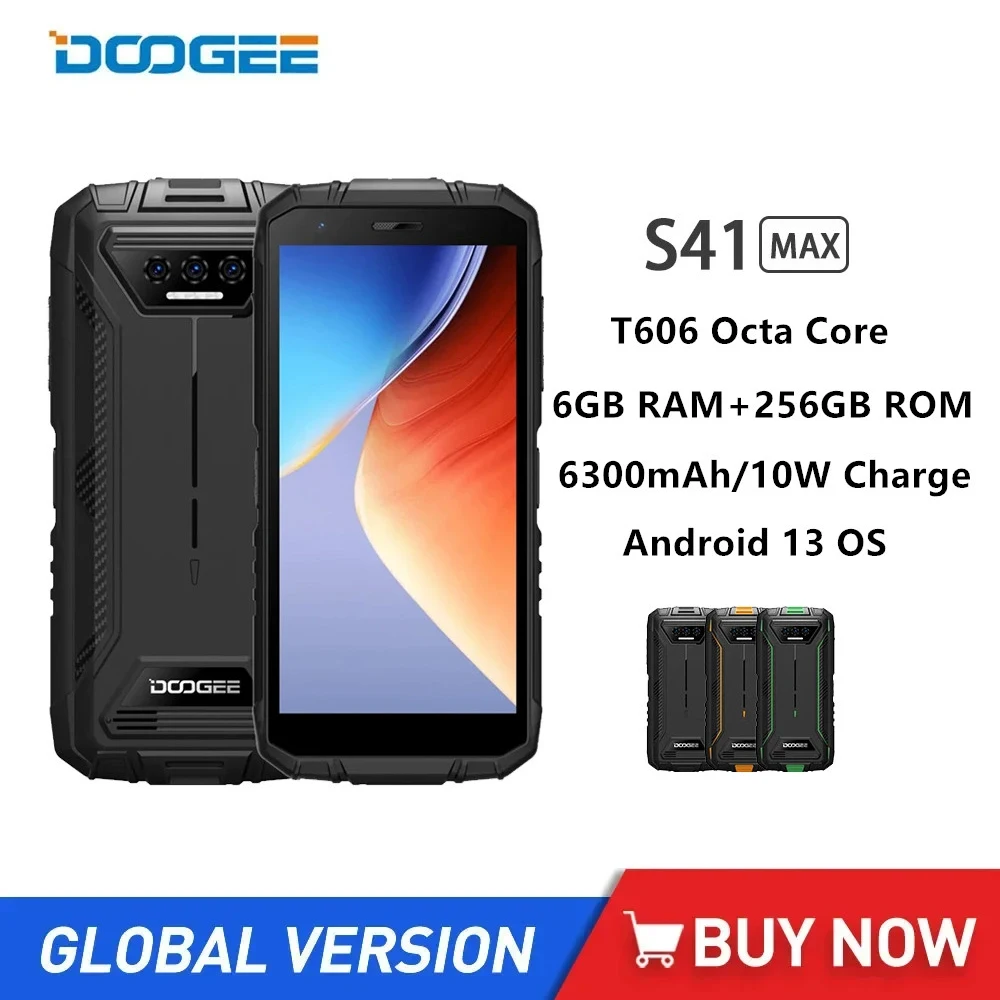 DOOGEE S41 Max Rugged 4G Smartphones Octa Core 16GB+256GB 5.5Inch IPS HD Screen Android 13 Mobile Phone 13MP Camera 6300mAh NFC