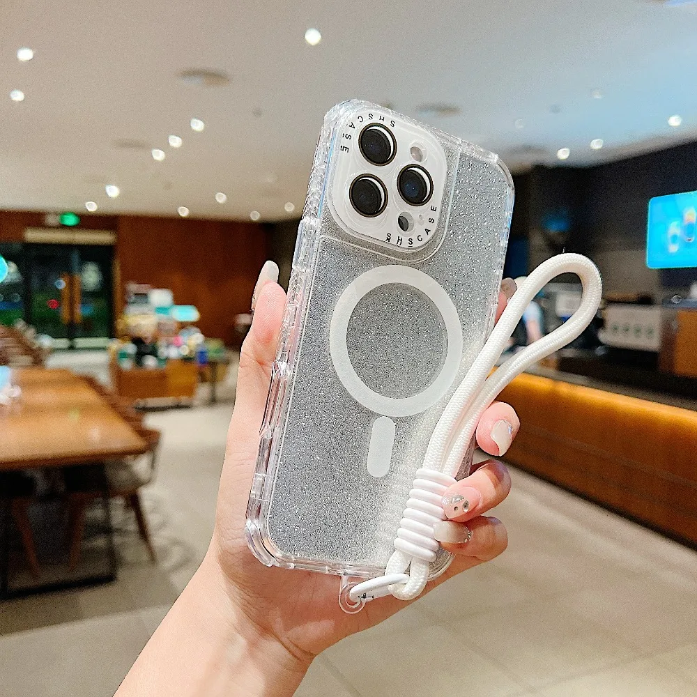 Funda para iPhone 17 Pro Max, Diseño Dream Sound, Marco Transparente de Color, Magnética Interna 3 en 1, con Copos Brillantes, Compatible con iPhone 16 y 15