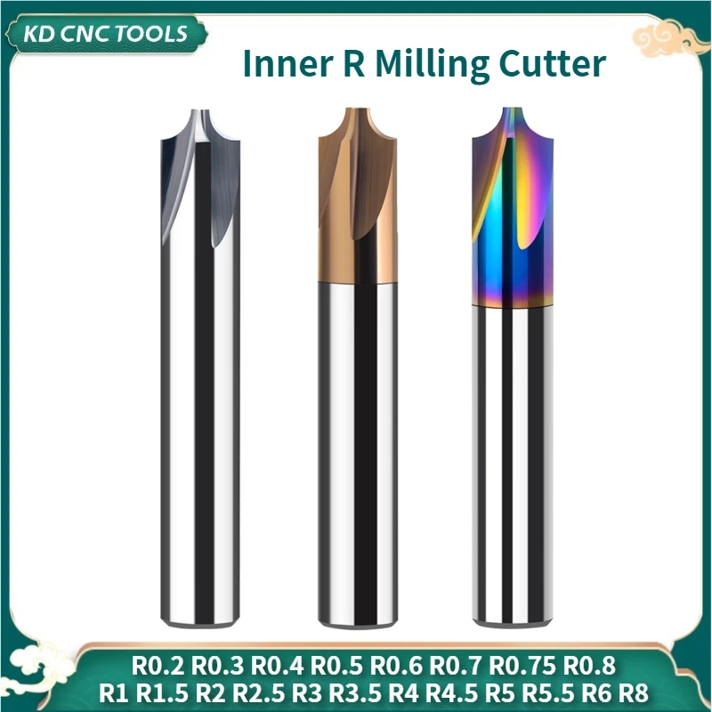 KD CNC Inner R Milling Cutter 4 Flutes Carbide R Angle Aluminum end mill DLC coating chamfering reverse R cutter R0.2-R6 EndMill