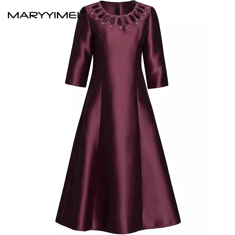 

MARYYIMEI Fashion design Women's Dress Half Sleeve Beading Hollow Out Autumn and winter Casual Holiday Ball Gown Dresses