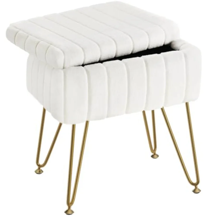 

Vanity Stool Chair Faux Fur with Storage, 15.7"L x 11.8"W x 19.4"H Soft Ottoman 4 Metal Legs with Anti-Slip Feet, Furry Padded