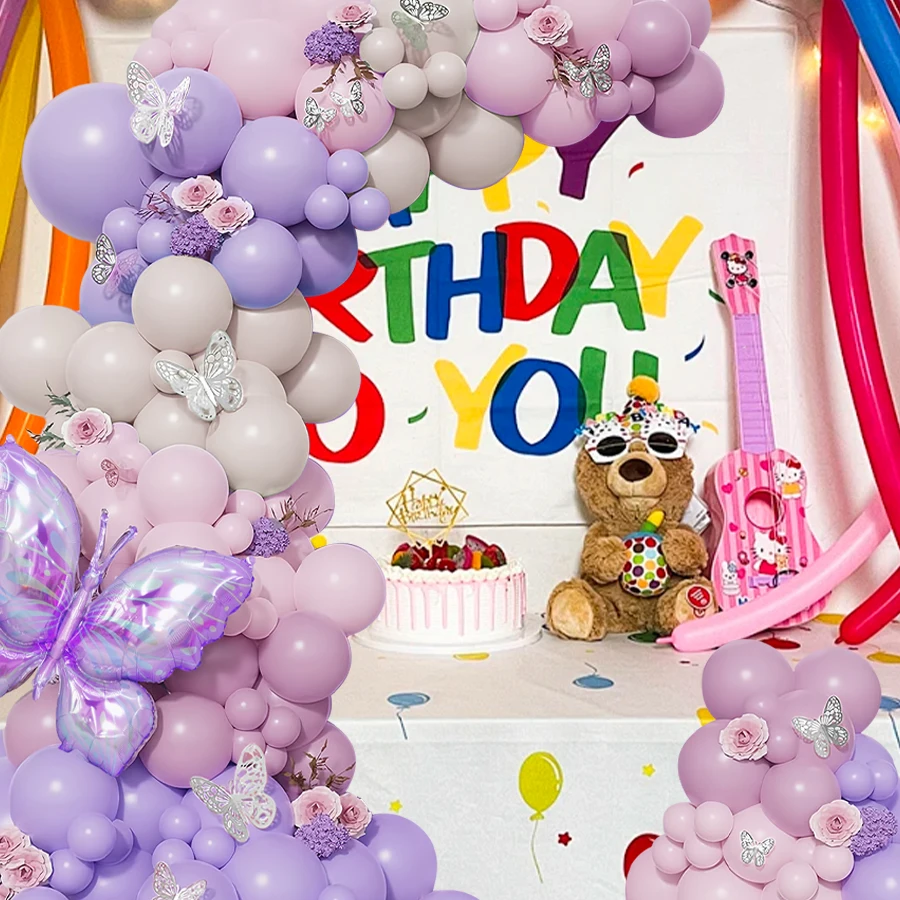 مجموعة إكليل مقوسة بالونات على شكل فراشة مكونة من 106 قطع، بالونات وردية وأرجوانية مع بالونات من رقائق الفراشة، مناسبة للفتيات #5