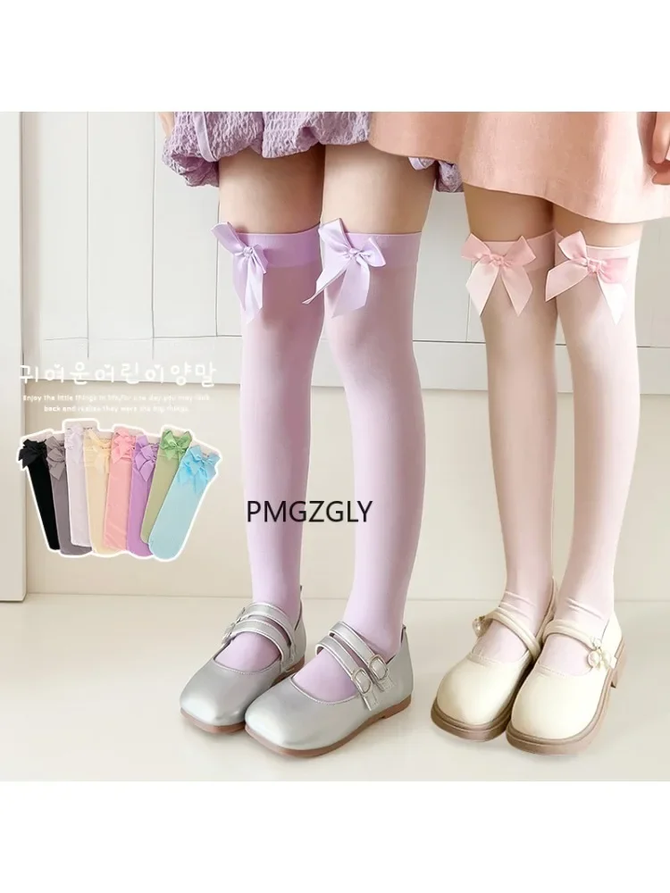 Girls Stockings * Pink Bow Knee Socks Stay Up Thigh High Silk Stockings Hose Ladies Lolita Socks Thigh High Stockings